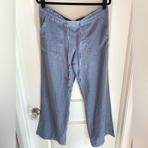 Stem Drawstring Cropped Wide Leg Linen Pants Blue Size M